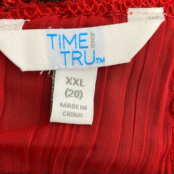Time and Tru Women’s Sweater XXL (20) Red Black Semi-Sheer Panel Long Sleeves - Picture 2 of 10